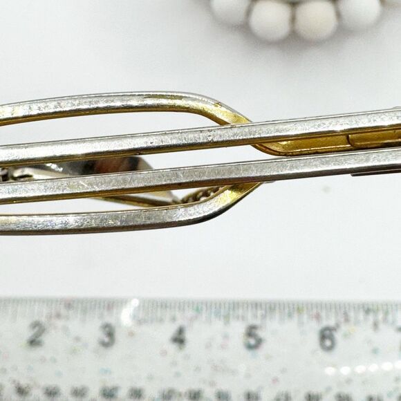 Montana Moss Agate Chain Tie Clip Tie Keeper Nu-Lok Vintage MCM Gold Tone - Picture 7 of 8